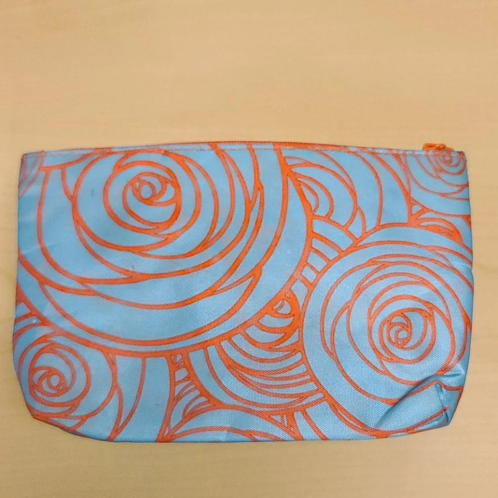 Ipsy Blue and Pink Roses Makeup Bag